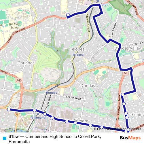 615w bus Line Map