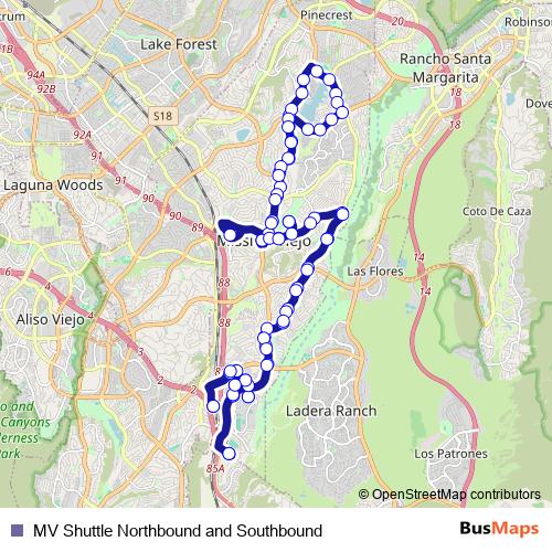 MV Shuttle Northbound and Southbound bus Line Map