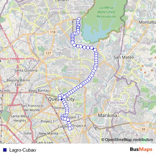 Lagro-Cubao bus Line Map