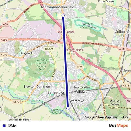 654a bus Line Map