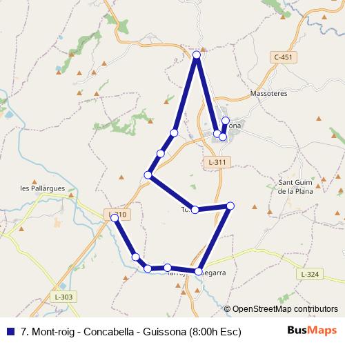 7. Mont-roig - Concabella - Guissona (8:00h Esc) bus Line Map