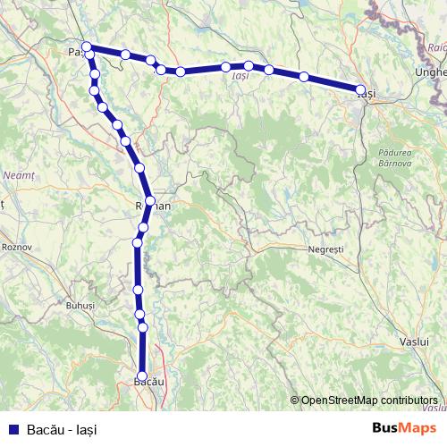 Bacău - Iaşi rail Line Map