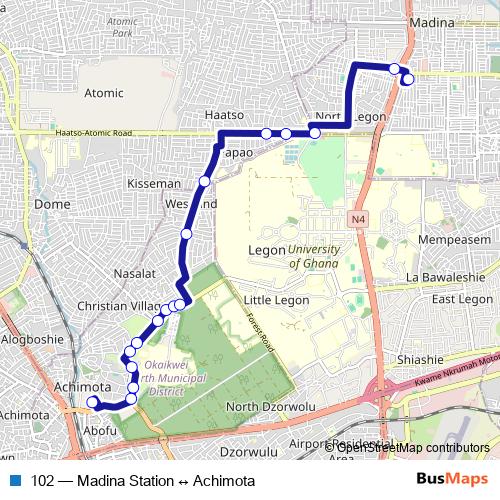 102 bus Line Map