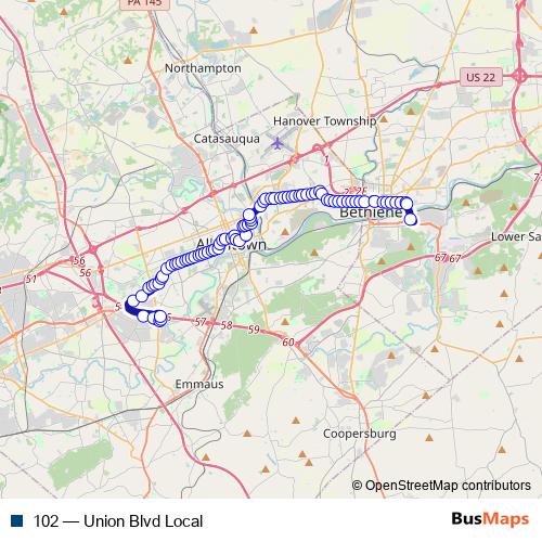 102 bus Line Map