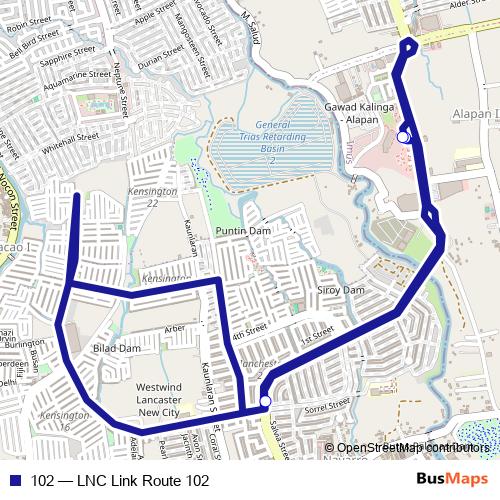 102 bus Line Map