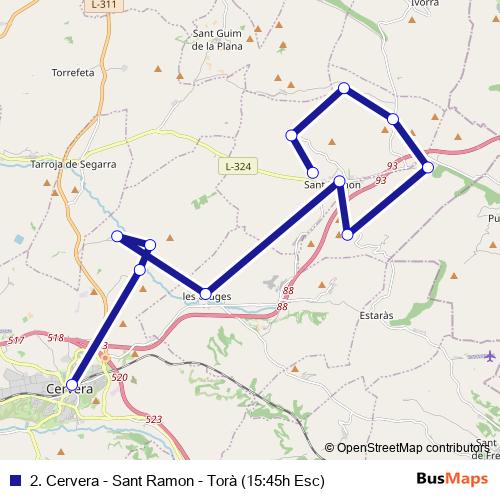 2. Cervera - Sant Ramon - Torà (15:45h Esc) bus Line Map