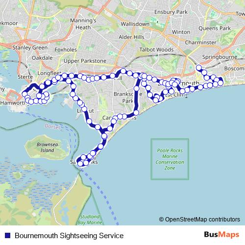 Bournemouth Sightseeing Service bus Line Map