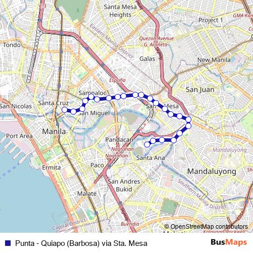 Punta - Quiapo (Barbosa) via Sta. Mesa bus Line Map