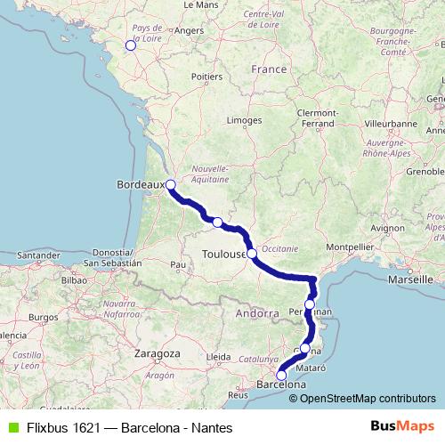 Flixbus 1621 bus Line Map