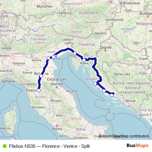 Flixbus N535 bus Line Map