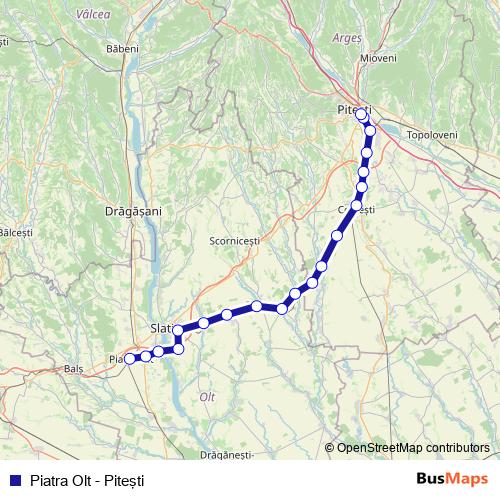 Piatra Olt - Piteşti rail Line Map