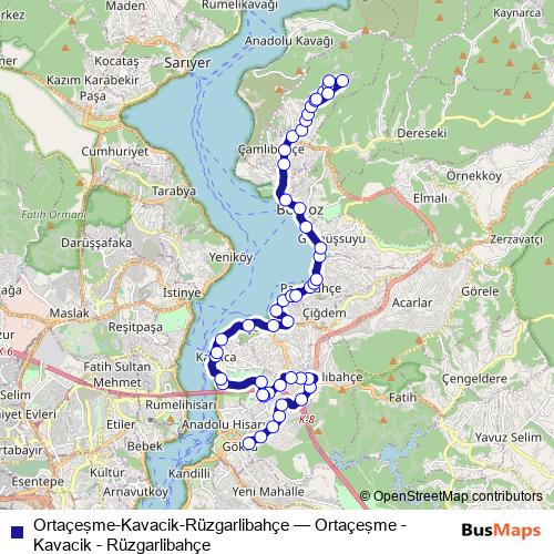 Ortaçeşme-Kavacik-Rüzgarlibahçe bus Line Map