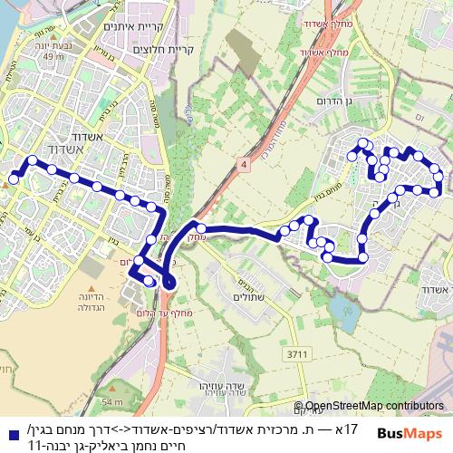 17א bus Line Map