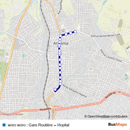 woro woro : Gare Routière ↔ Hopital bus Line Map