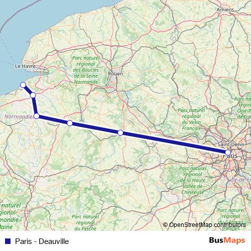 Paris - Deauville rail Line Map