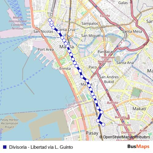 Divisoria - Libertad via L. Guinto bus Line Map