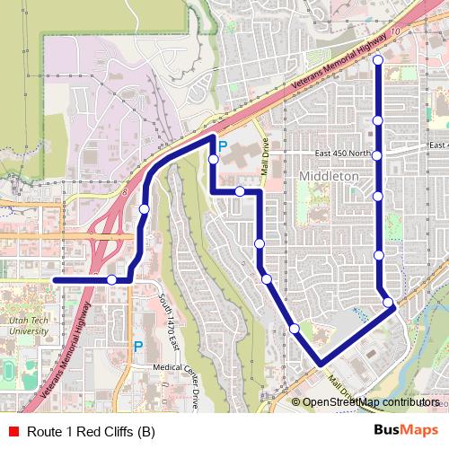Route 1 Red Cliffs (B) bus Line Map
