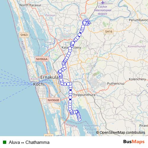 Aluva ↔ Chathamma bus Line Map