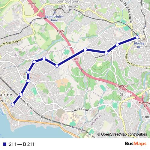 211 bus Line Map