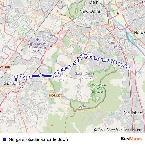 Gurgaontobadarpurborderdown bus Line Map