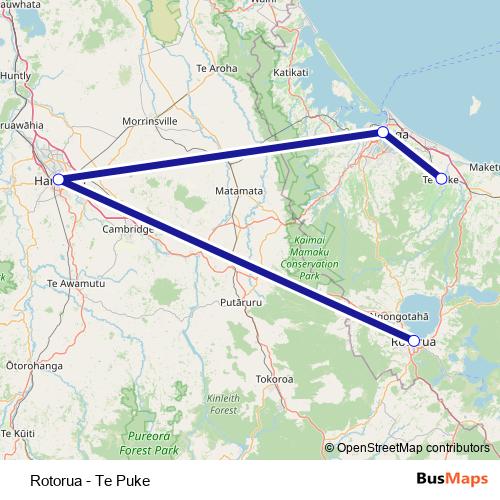Rotorua - Te Puke bus Line Map