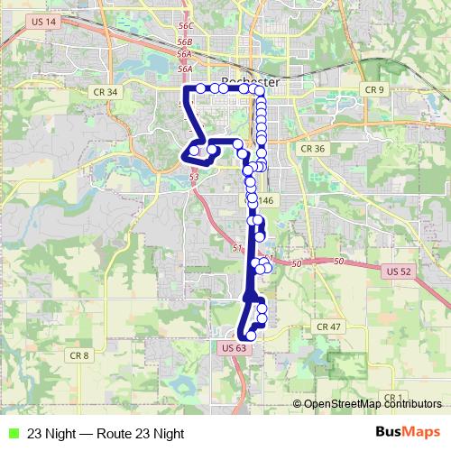 23 Night bus Line Map