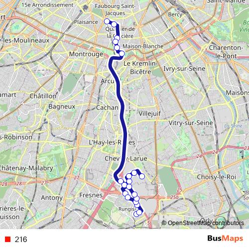 216 bus Line Map