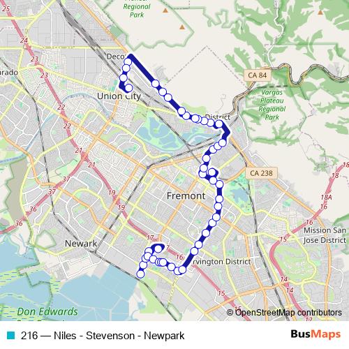 216 bus Line Map