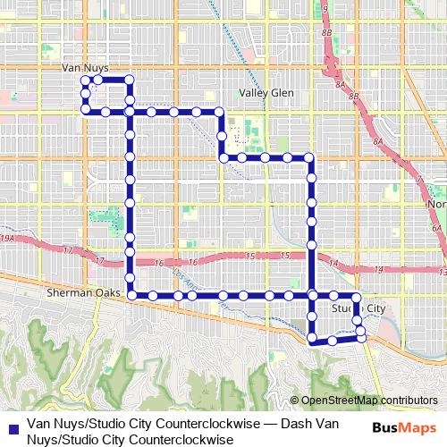 Van Nuys/Studio City Counterclockwise bus Line Map