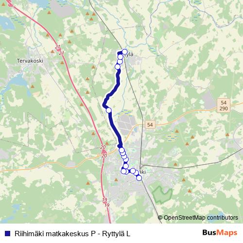 Riihimäki matkakeskus P - Ryttylä L bus Line Map