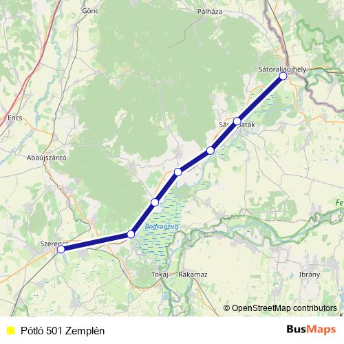 Pótló 501 Zemplén bus Line Map