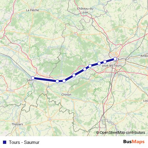 Tours - Saumur rail Line Map