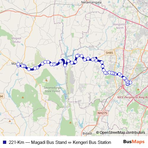 221-Km bus Line Map
