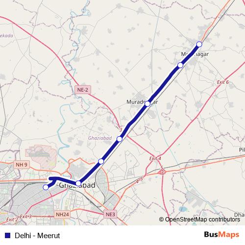 Delhi - Meerut bus Line Map