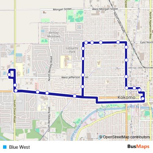 Blue West bus Line Map