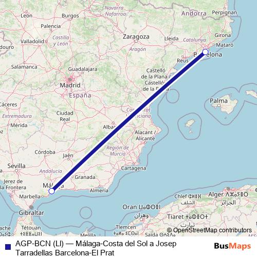 AGP-BCN (Ll) air Line Map