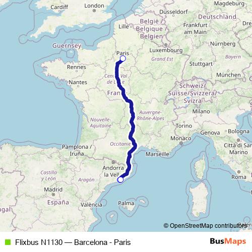 Flixbus N1130 bus Line Map