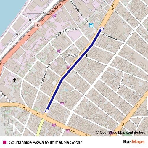 Soudanaise Akwa to Immeuble Socar bus Line Map