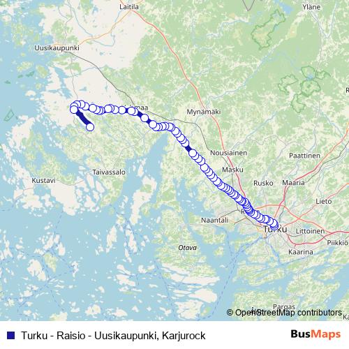 Turku - Raisio - Uusikaupunki, Karjurock bus Line Map