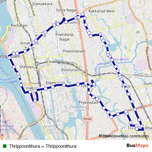 Thrippoonithura ↔ Thrippoonithura bus Line Map