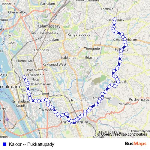 Kaloor ↔ Pukkattupady bus Line Map