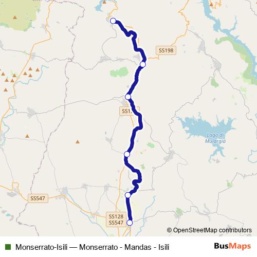 Monserrato-Isili rail Line Map