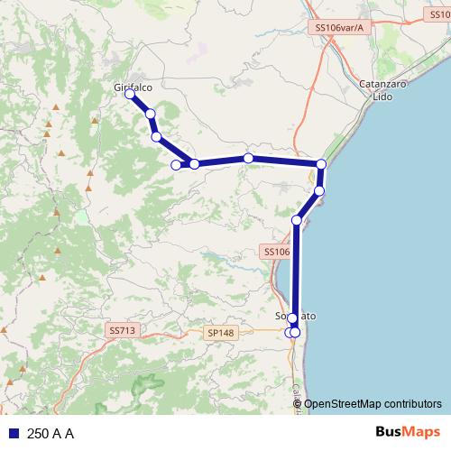 250 A A bus Line Map