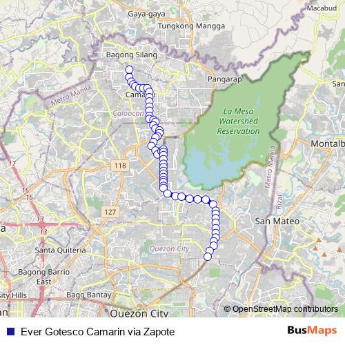Ever Gotesco Camarin via Zapote bus Line Map