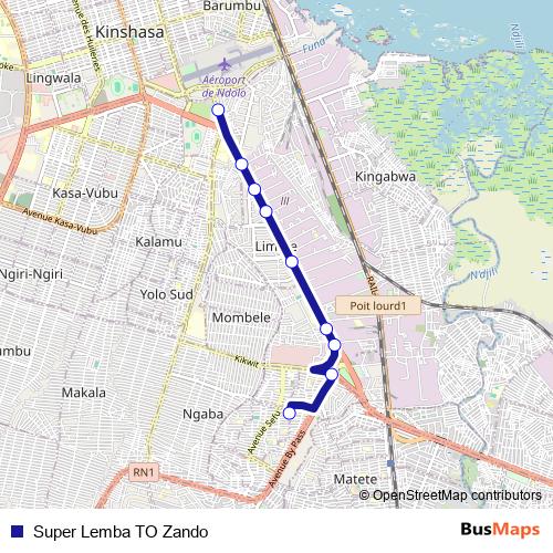 Super Lemba TO Zando bus Line Map