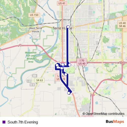 South 7th Evening bus Line Map
