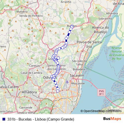 331b - Bucelas - Lisboa (Campo Grande) bus Line Map