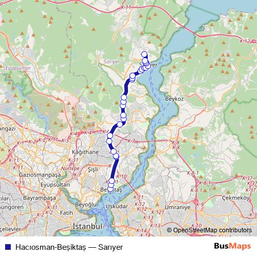 Hacıosman-Beşiktaş bus Line Map