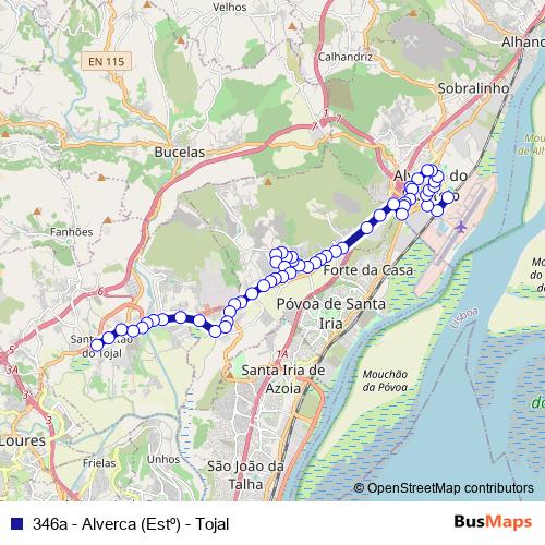 346a - Alverca (Estº) - Tojal bus Line Map