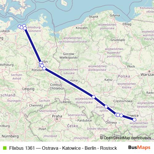Flixbus 1361 bus Line Map